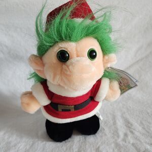 Vintage 1992 Trolio Trolls Santa Doll Holiday Plush 9" Christmas Trolls Doll